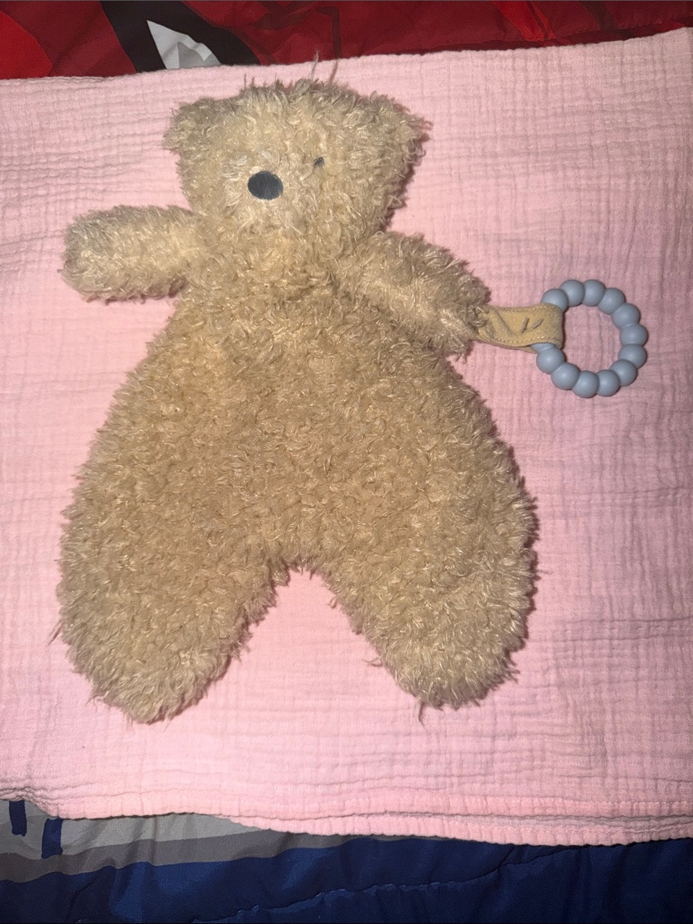 Carter's Beige Plush Bear Lovey with Light Blue Teething Ring